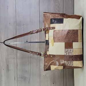 Brahmin Patchwork Leather Exotic Reptile Embossed Large Tote Shoulder Bag Purse